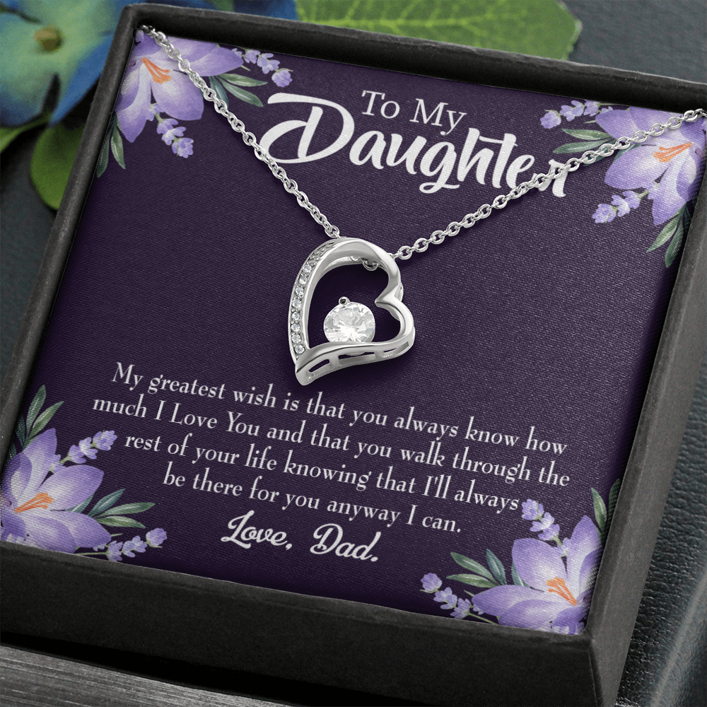 To My Daughter Greatest Wish From Dad Forever Necklace w Message Card-Express Your Love Gifts