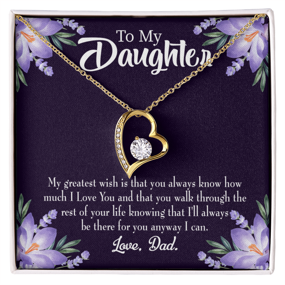 To My Daughter Greatest Wish From Dad Forever Necklace w Message Card-Express Your Love Gifts