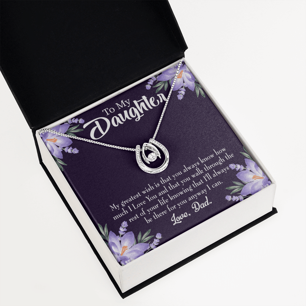 To My Daughter Greatest Wish From Dad Lucky Horseshoe Necklace Message Card 14k w CZ Crystals-Express Your Love Gifts