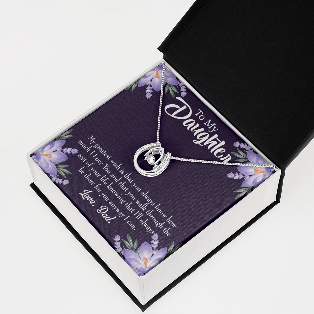 To My Daughter Greatest Wish From Dad Lucky Horseshoe Necklace Message Card 14k w CZ Crystals-Express Your Love Gifts