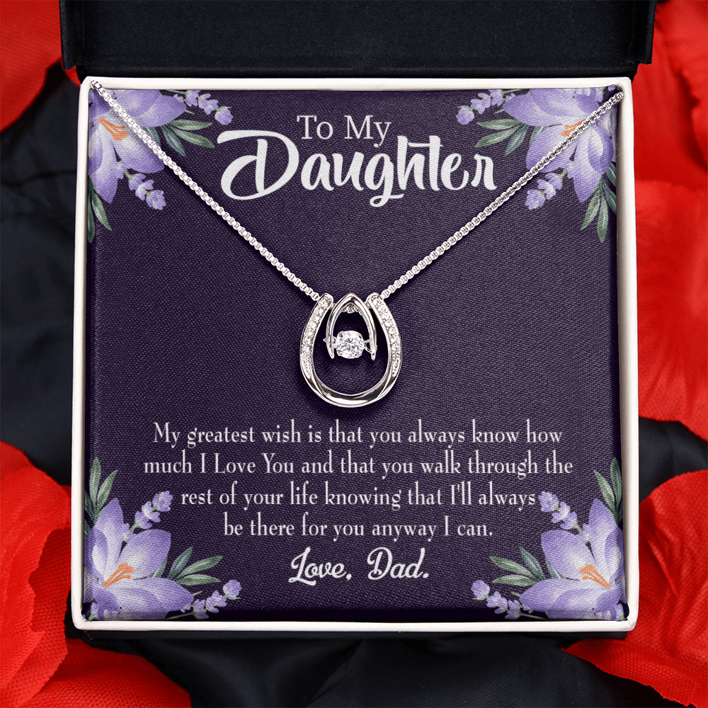 To My Daughter Greatest Wish From Dad Lucky Horseshoe Necklace Message Card 14k w CZ Crystals-Express Your Love Gifts
