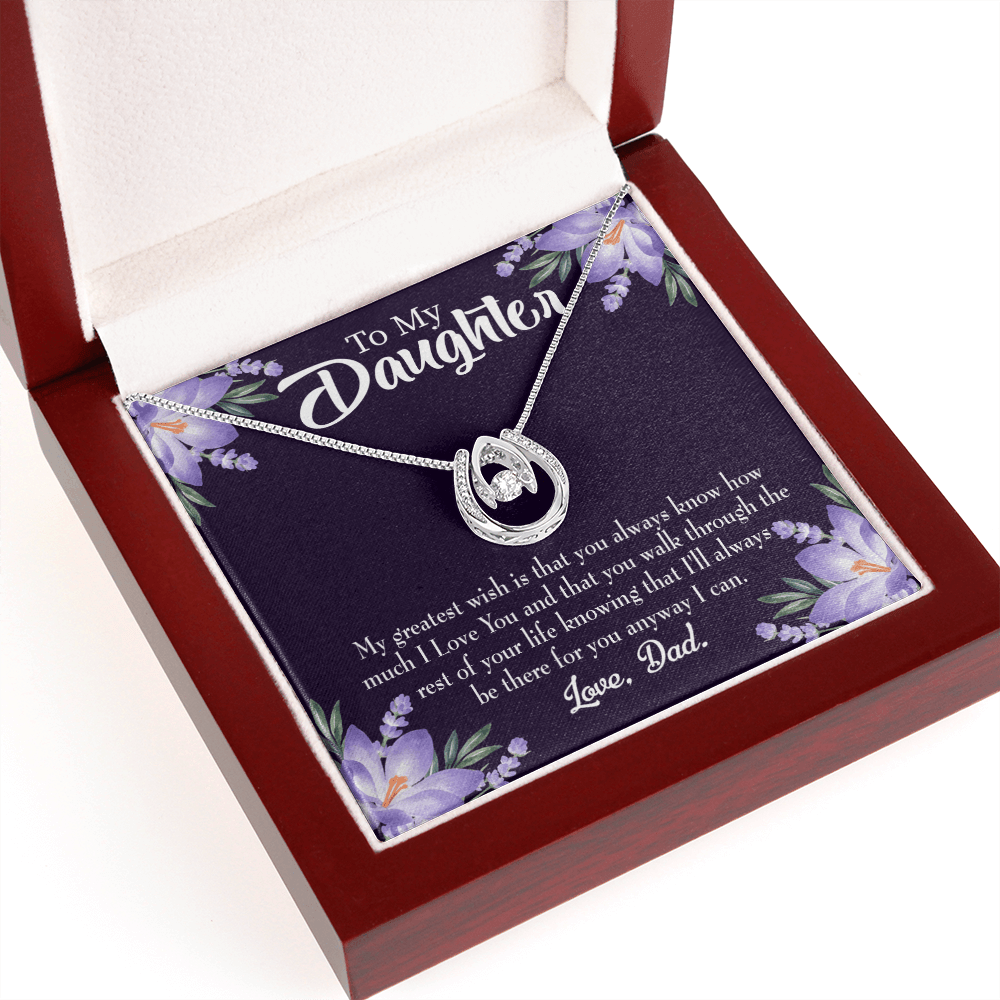To My Daughter Greatest Wish From Dad Lucky Horseshoe Necklace Message Card 14k w CZ Crystals-Express Your Love Gifts