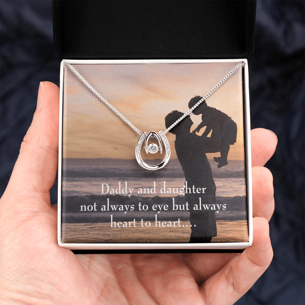 To My Daughter Heart to Heart From Dad Lucky Horseshoe Necklace Message Card 14k w CZ Crystals-Express Your Love Gifts