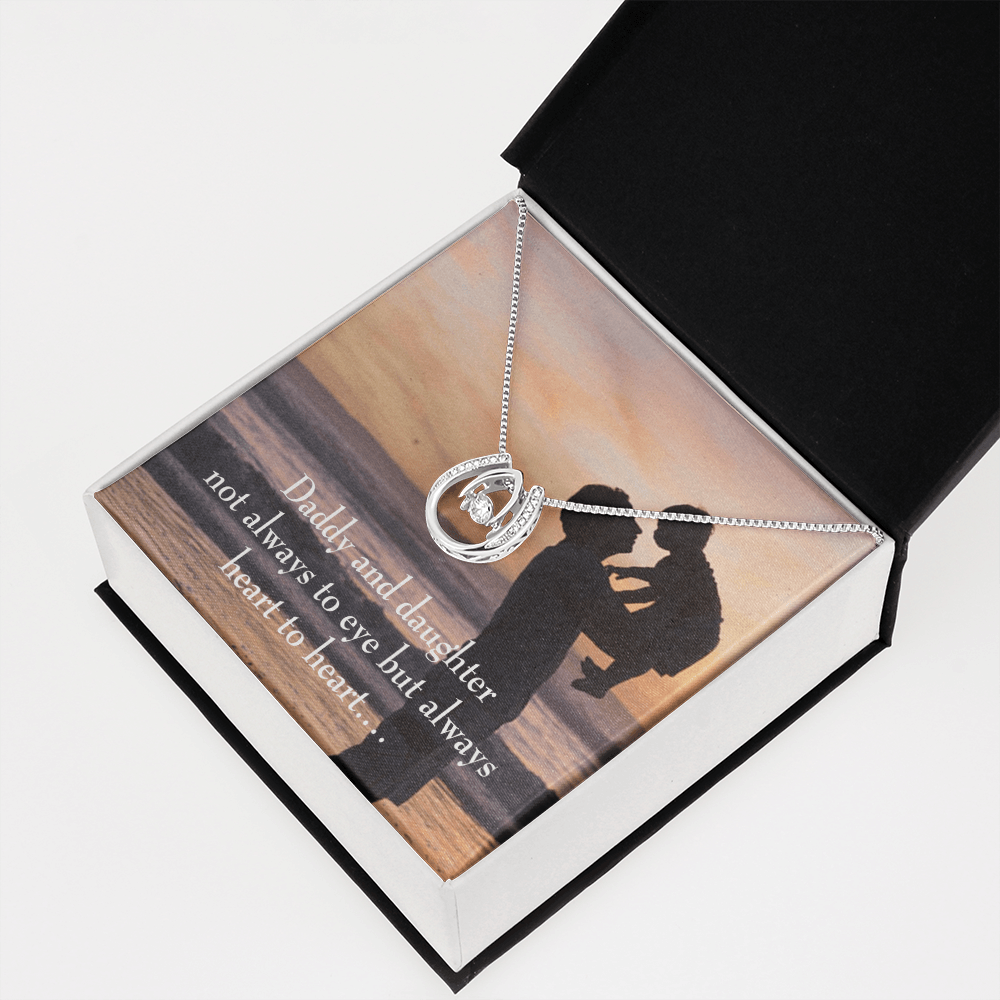 To My Daughter Heart to Heart From Dad Lucky Horseshoe Necklace Message Card 14k w CZ Crystals-Express Your Love Gifts