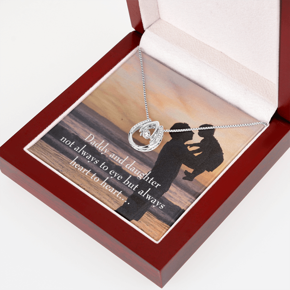 To My Daughter Heart to Heart From Dad Lucky Horseshoe Necklace Message Card 14k w CZ Crystals-Express Your Love Gifts