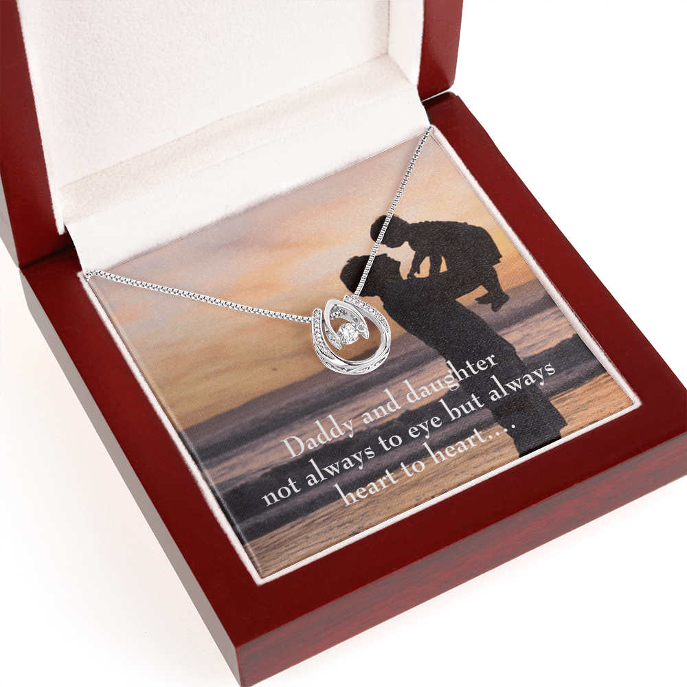 To My Daughter Heart to Heart From Dad Lucky Horseshoe Necklace Message Card 14k w CZ Crystals-Express Your Love Gifts