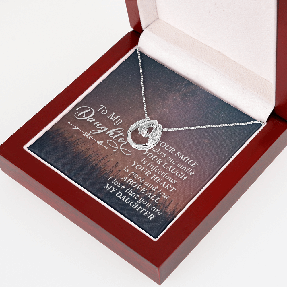 To my daughter-HER SMILE Lucky Horseshoe Necklace Message Card 14k w CZ Crystals-Express Your Love Gifts