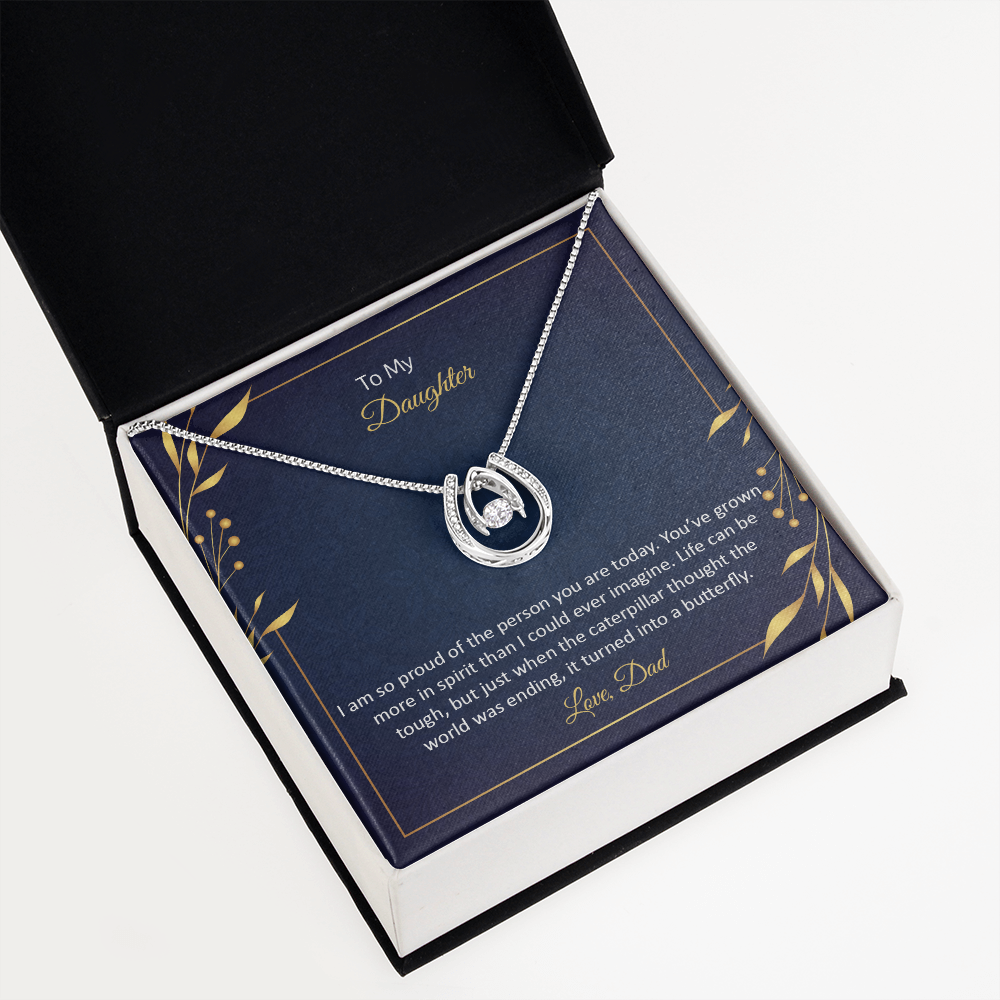 To My Daughter - I am so pround of the person you Are today Lucky Horseshoe Necklace Message Card 14k w CZ Crystals-Express Your Love Gifts
