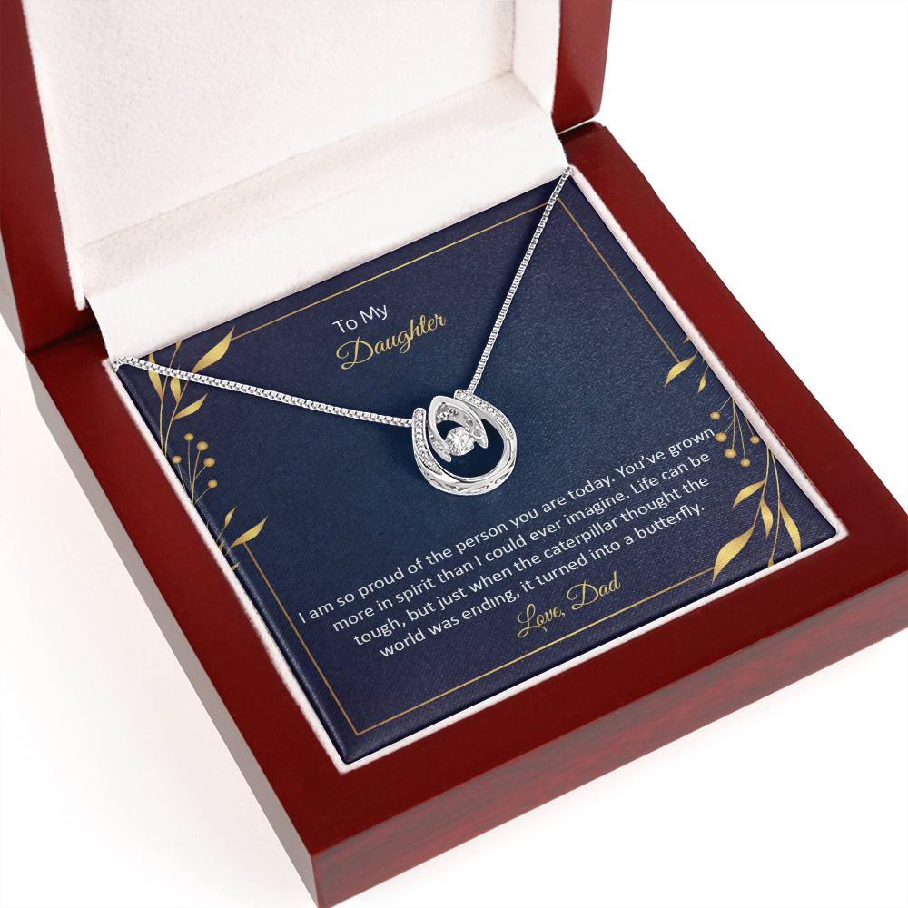 To My Daughter - I am so pround of the person you Are today Lucky Horseshoe Necklace Message Card 14k w CZ Crystals-Express Your Love Gifts