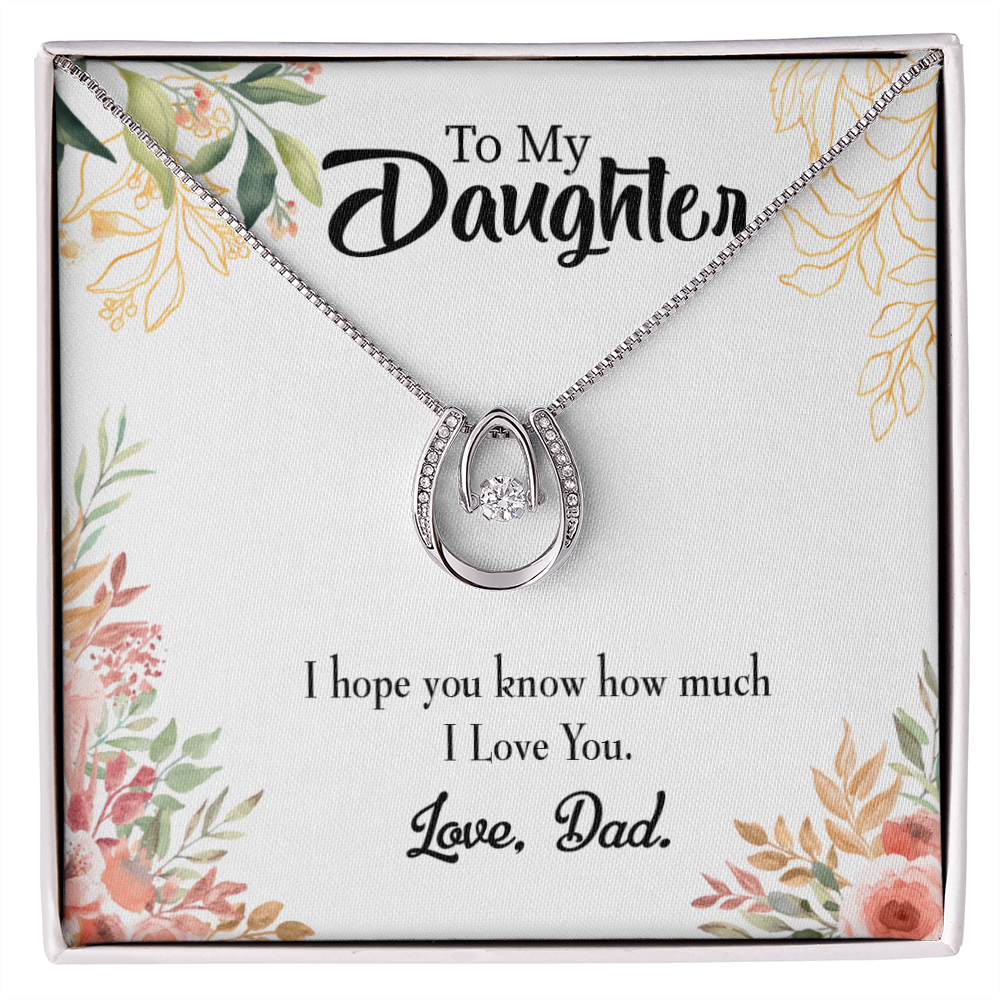 To My Daughter I Love You Dad Lucky Horseshoe Necklace Message Card 14k w CZ Crystals-Express Your Love Gifts