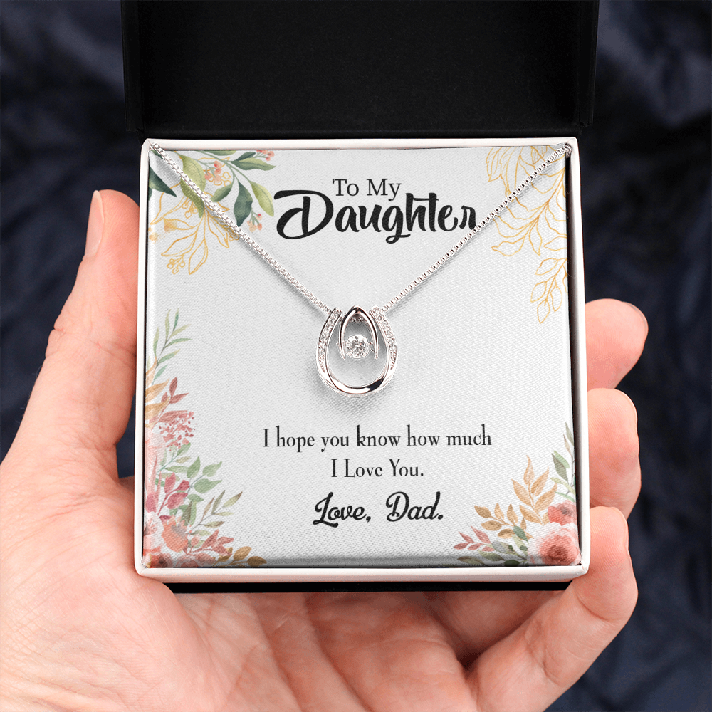 To My Daughter I Love You Dad Lucky Horseshoe Necklace Message Card 14k w CZ Crystals-Express Your Love Gifts