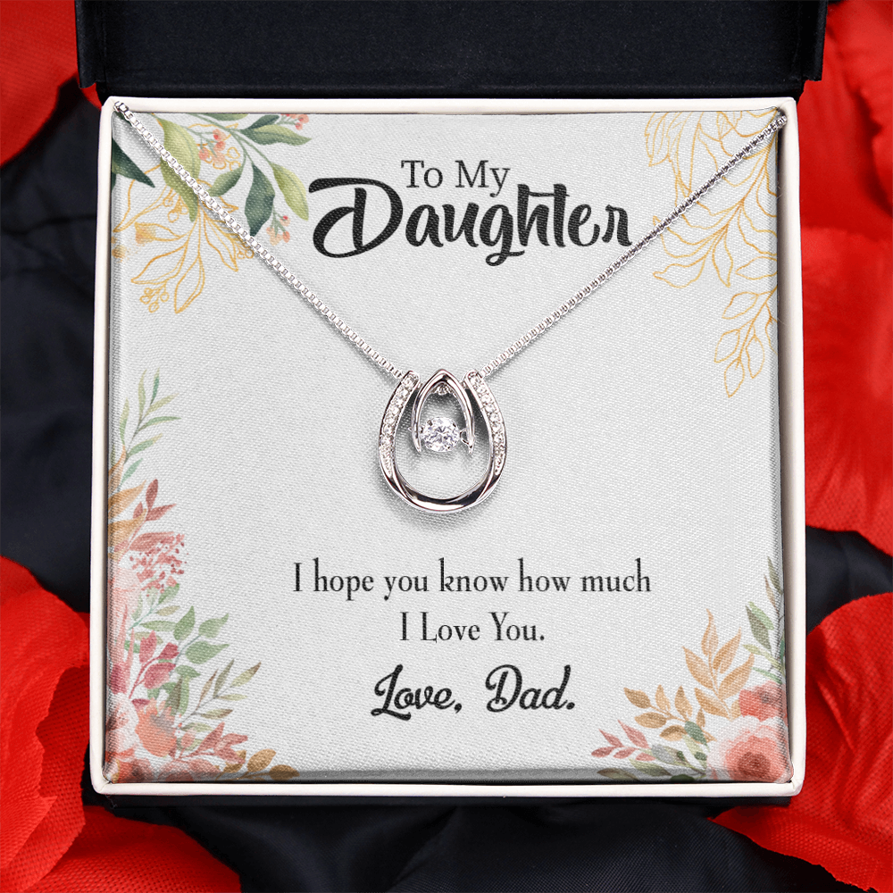 To My Daughter I Love You Dad Lucky Horseshoe Necklace Message Card 14k w CZ Crystals-Express Your Love Gifts