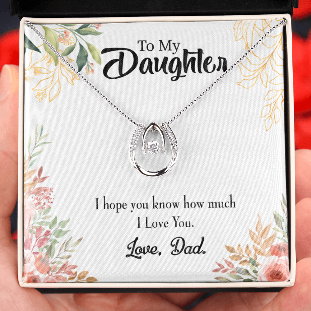 To My Daughter I Love You Dad Lucky Horseshoe Necklace Message Card 14k w CZ Crystals-Express Your Love Gifts