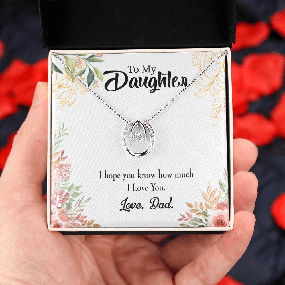 To My Daughter I Love You Dad Lucky Horseshoe Necklace Message Card 14k w CZ Crystals-Express Your Love Gifts