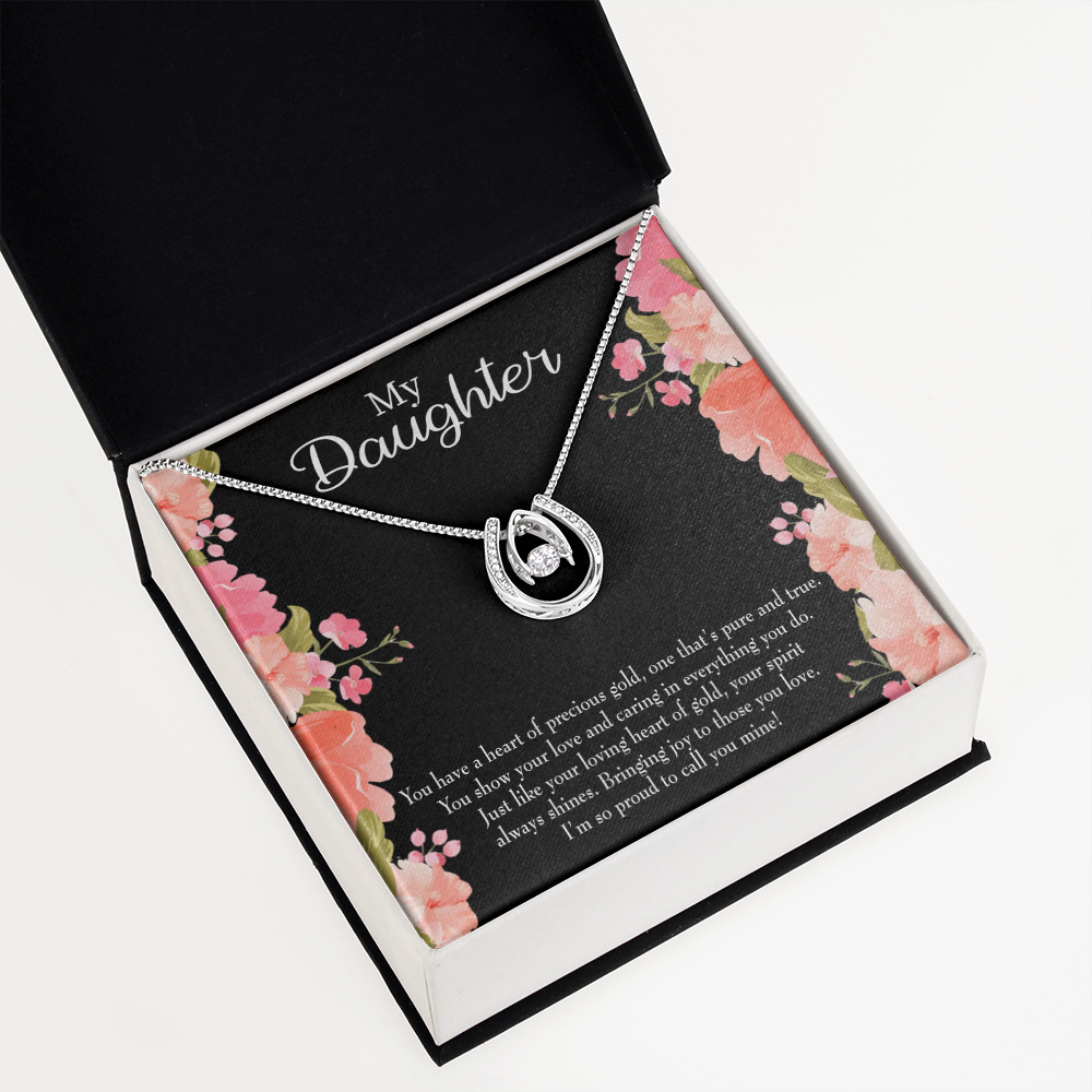 To My Daughter I’m so Proud to Call you Mine! Lucky Horseshoe Necklace Message Card 14k w CZ Crystals-Express Your Love Gifts