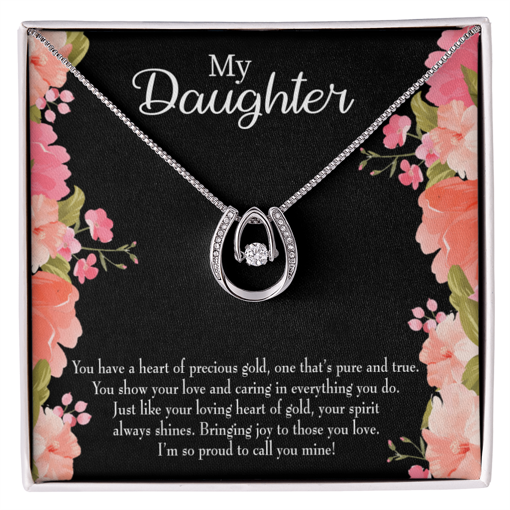 To My Daughter I’m so Proud to Call you Mine! Lucky Horseshoe Necklace Message Card 14k w CZ Crystals-Express Your Love Gifts