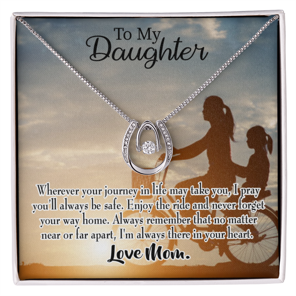 To My Daughter I Pray for You Mum Lucky Horseshoe Necklace Message Card 14k w CZ Crystals-Express Your Love Gifts