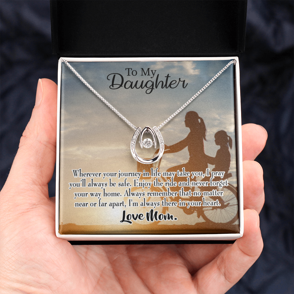To My Daughter I Pray for You Mum Lucky Horseshoe Necklace Message Card 14k w CZ Crystals-Express Your Love Gifts