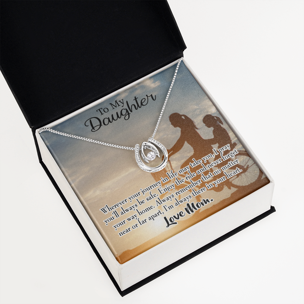 To My Daughter I Pray for You Mum Lucky Horseshoe Necklace Message Card 14k w CZ Crystals-Express Your Love Gifts