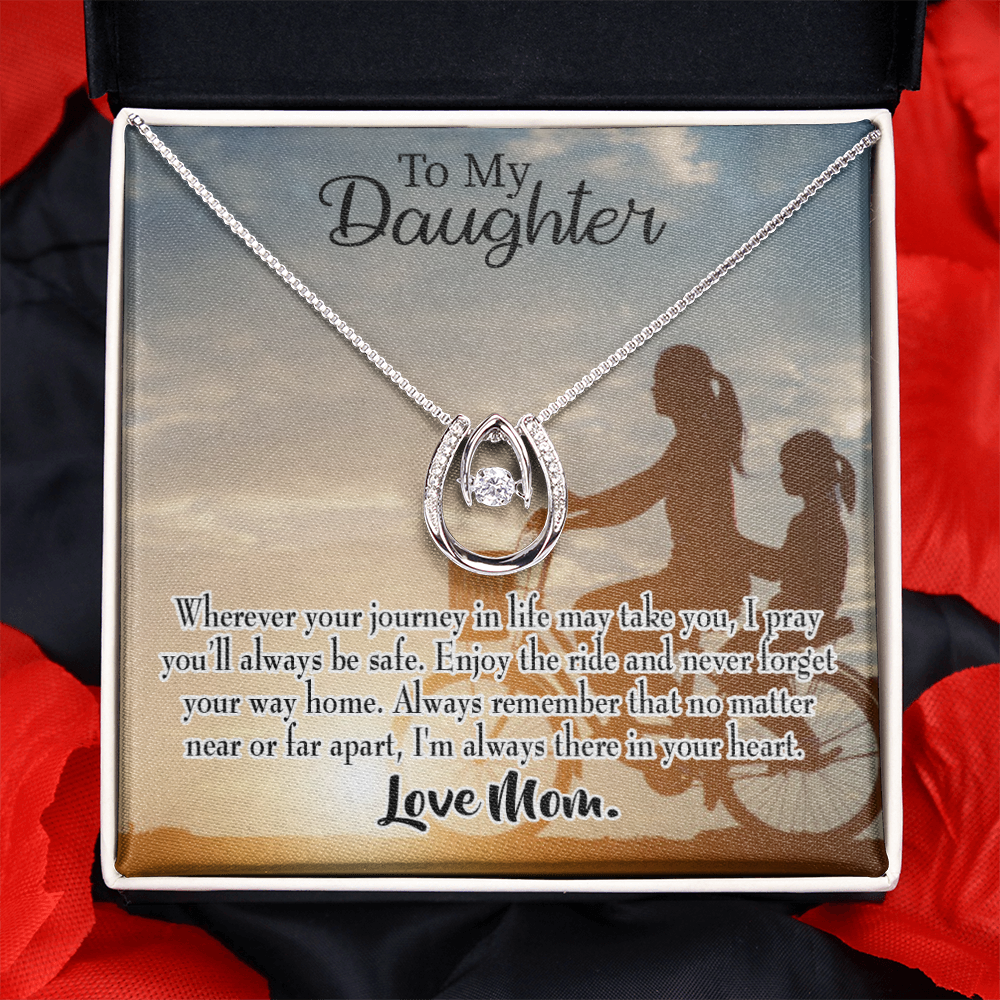 To My Daughter I Pray for You Mum Lucky Horseshoe Necklace Message Card 14k w CZ Crystals-Express Your Love Gifts