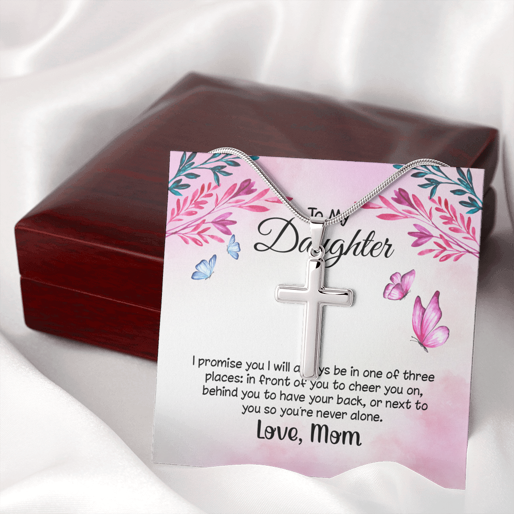 To My Daughter I Promise You Cross Card Necklace w Stainless Steel Pendant-Express Your Love Gifts