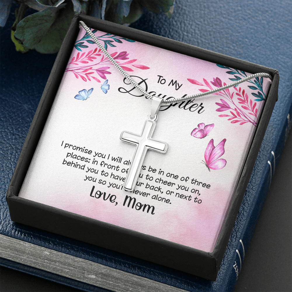 To My Daughter I Promise You Cross Card Necklace w Stainless Steel Pendant-Express Your Love Gifts