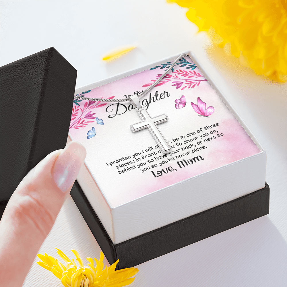 To My Daughter I Promise You Cross Card Necklace w Stainless Steel Pendant-Express Your Love Gifts
