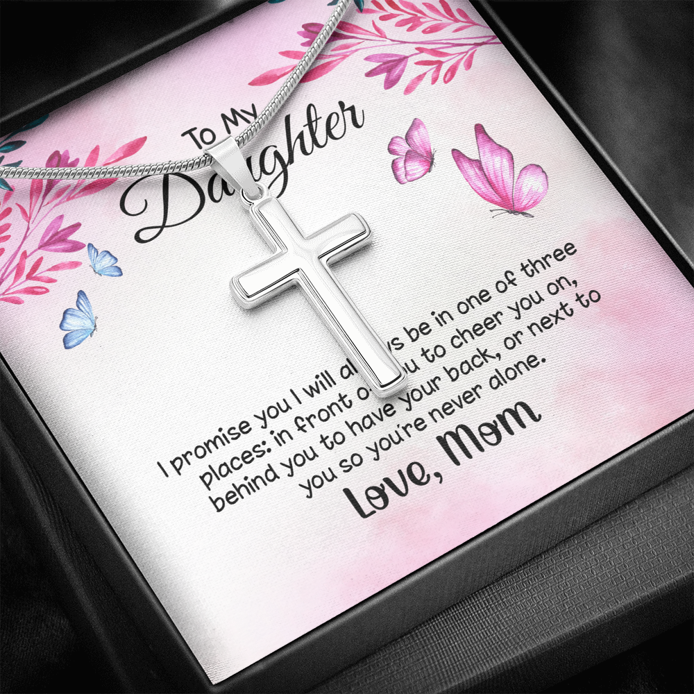 To My Daughter I Promise You Cross Card Necklace w Stainless Steel Pendant-Express Your Love Gifts