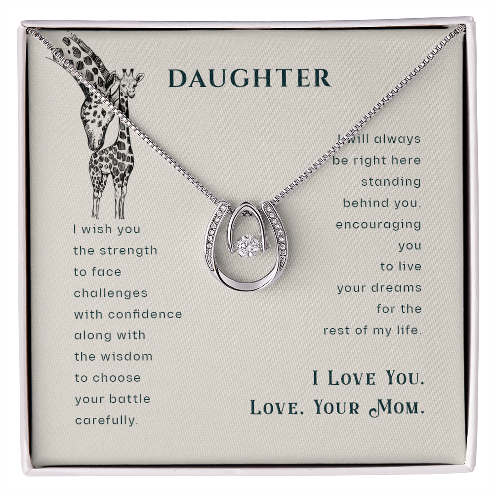 To my daughter-I wish you Lucky Horseshoe Necklace Message Card 14k w CZ Crystals-Express Your Love Gifts