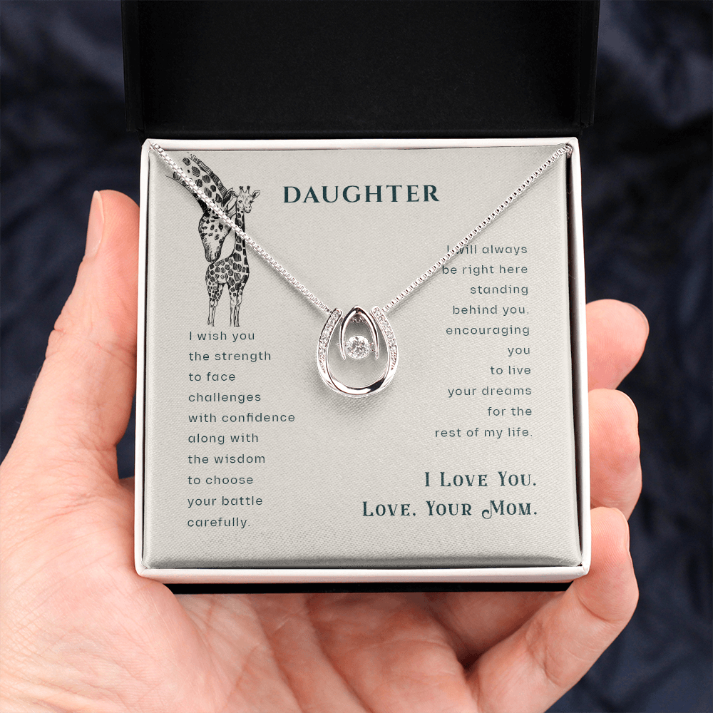 To my daughter-I wish you Lucky Horseshoe Necklace Message Card 14k w CZ Crystals-Express Your Love Gifts