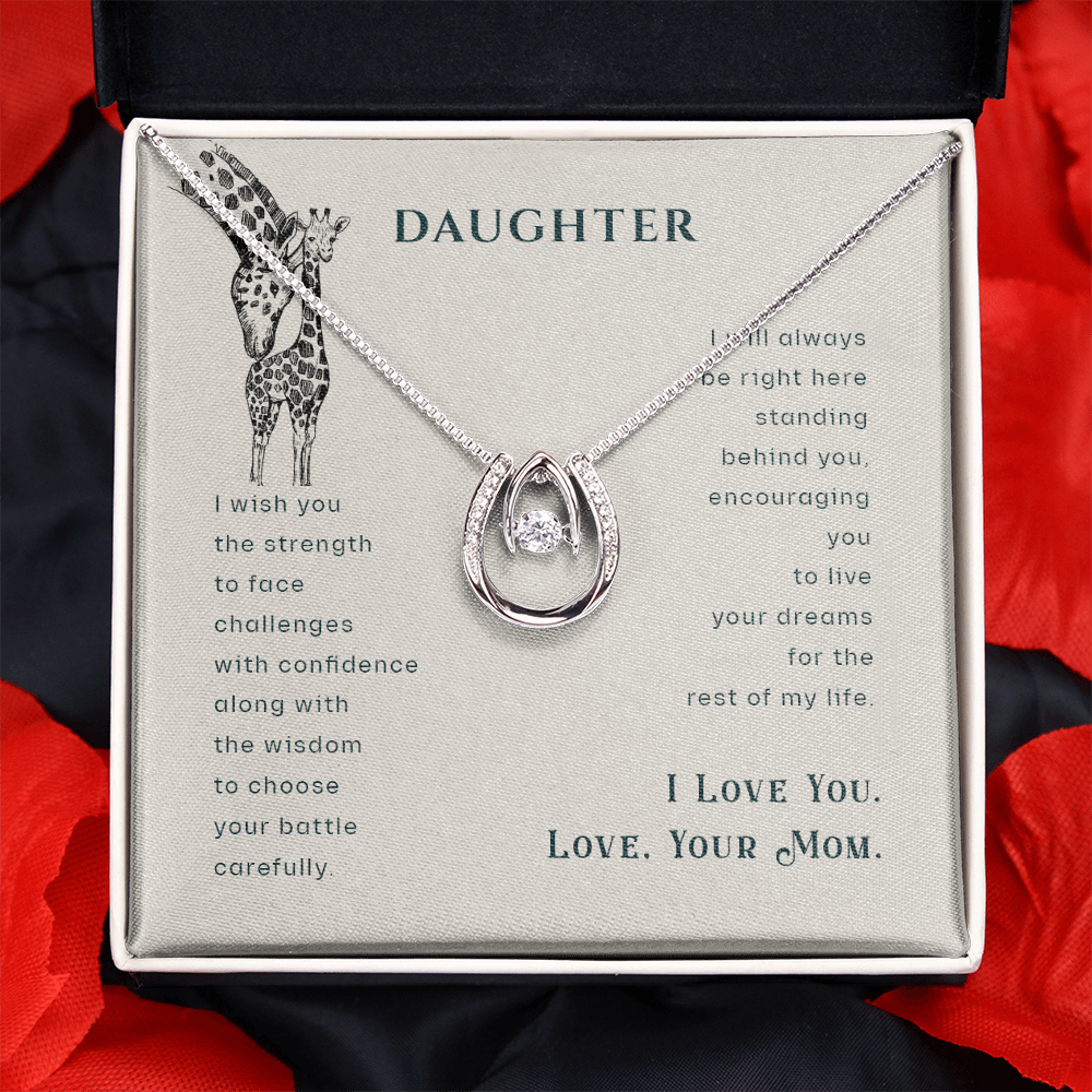 To my daughter-I wish you Lucky Horseshoe Necklace Message Card 14k w CZ Crystals-Express Your Love Gifts