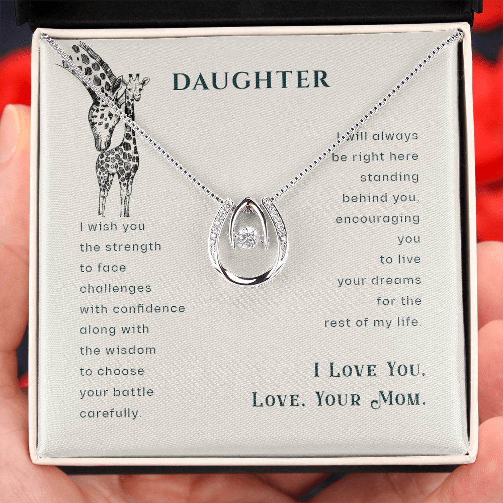 To my daughter-I wish you Lucky Horseshoe Necklace Message Card 14k w CZ Crystals-Express Your Love Gifts