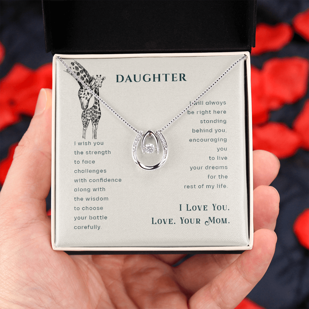 To my daughter-I wish you Lucky Horseshoe Necklace Message Card 14k w CZ Crystals-Express Your Love Gifts