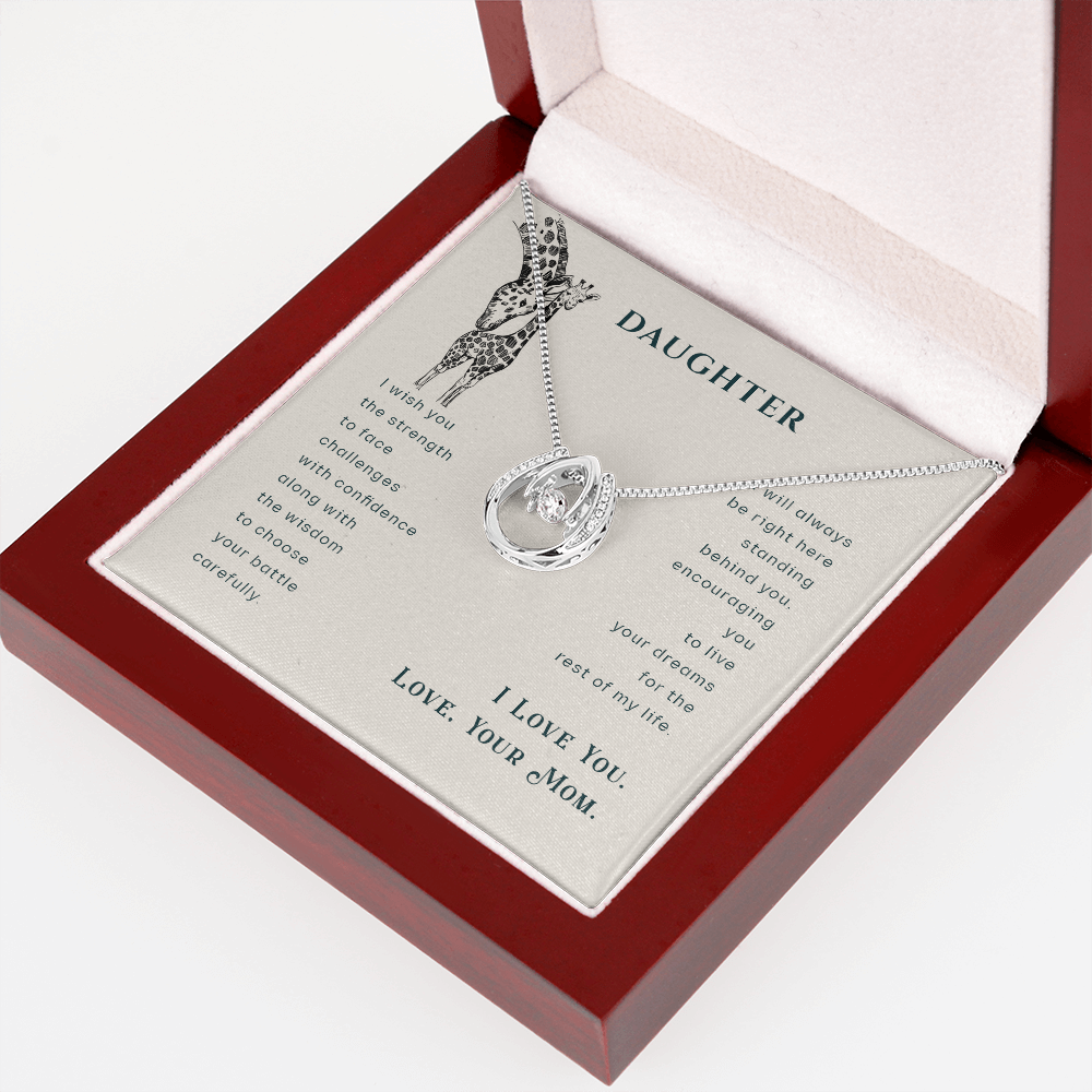 To my daughter-I wish you Lucky Horseshoe Necklace Message Card 14k w CZ Crystals-Express Your Love Gifts