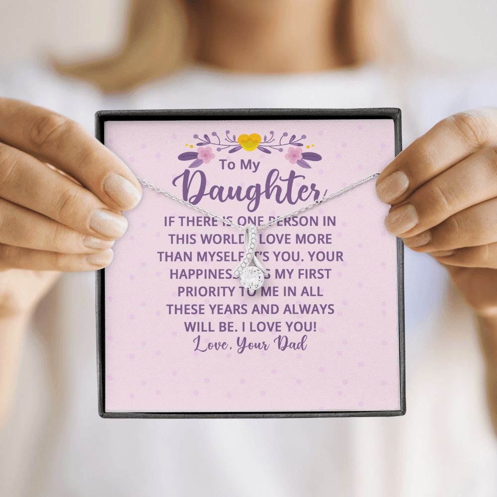 To My Daughter If There is One Person in This World Alluring Ribbon Necklace Message Card-Express Your Love Gifts