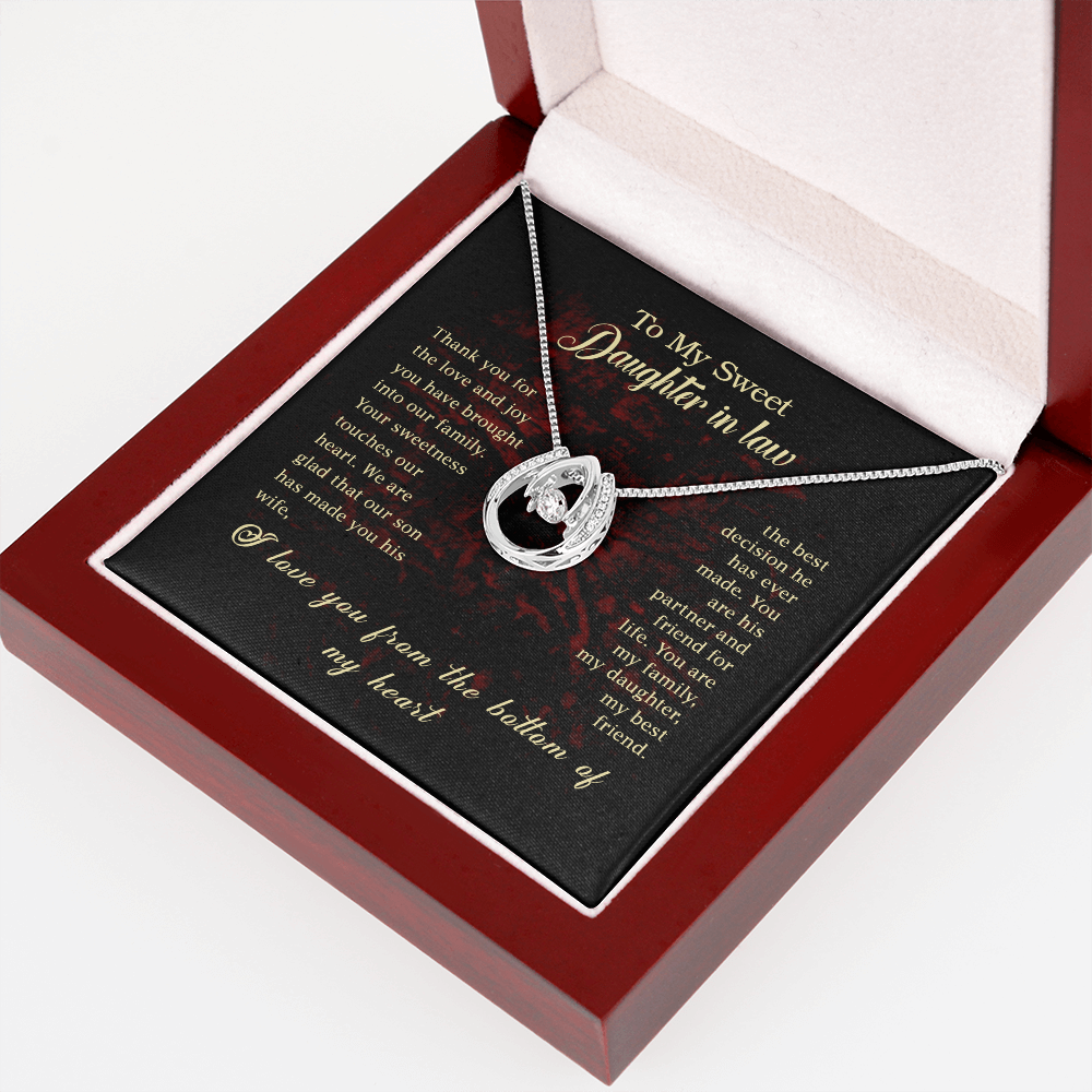 To my Daughter In Law Lucky Horseshoe Necklace Message Card 14k w CZ Crystals-Express Your Love Gifts