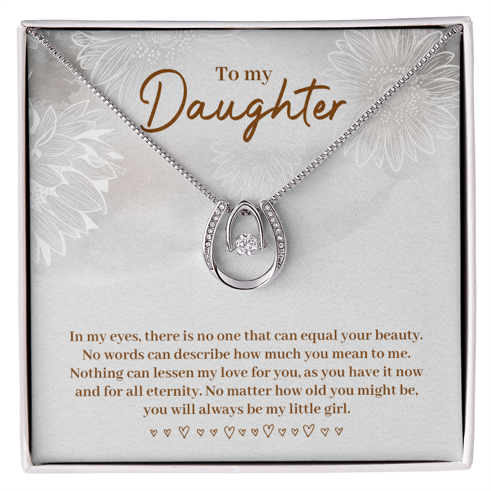 To My Daughter In My Eyes There is no One Lucky Horseshoe Necklace Message Card 14k w CZ Crystals-Express Your Love Gifts