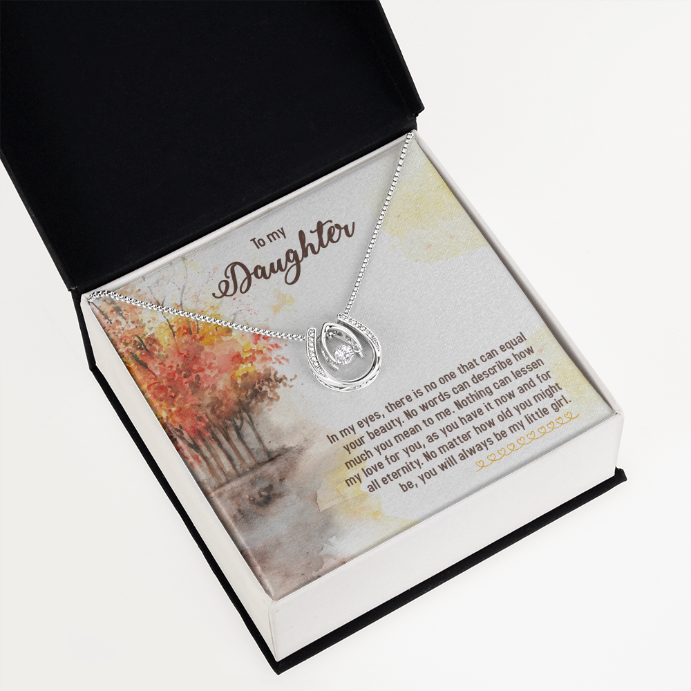 To My Daughter In-my-eyes-there-is-no-one2 Lucky Horseshoe Necklace Message Card 14k w CZ Crystals-Express Your Love Gifts