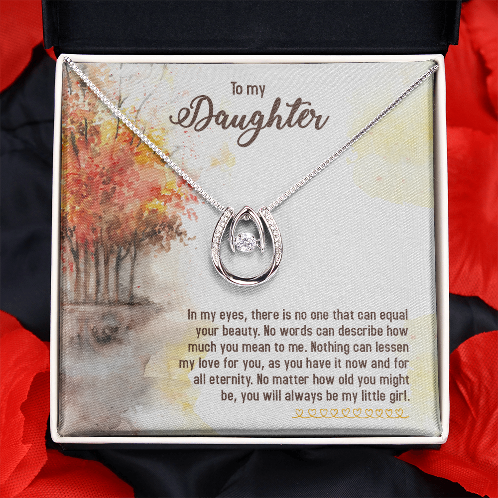 To My Daughter In-my-eyes-there-is-no-one2 Lucky Horseshoe Necklace Message Card 14k w CZ Crystals-Express Your Love Gifts