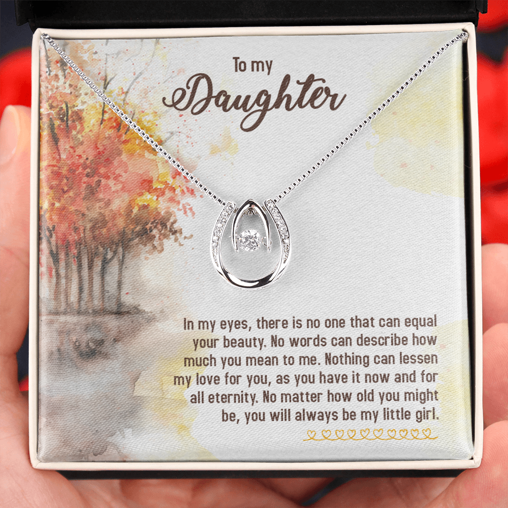 To My Daughter In-my-eyes-there-is-no-one2 Lucky Horseshoe Necklace Message Card 14k w CZ Crystals-Express Your Love Gifts