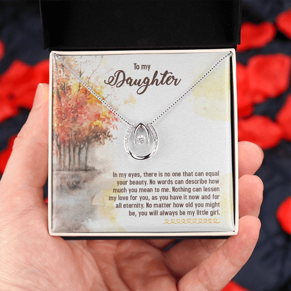 To My Daughter In-my-eyes-there-is-no-one2 Lucky Horseshoe Necklace Message Card 14k w CZ Crystals-Express Your Love Gifts