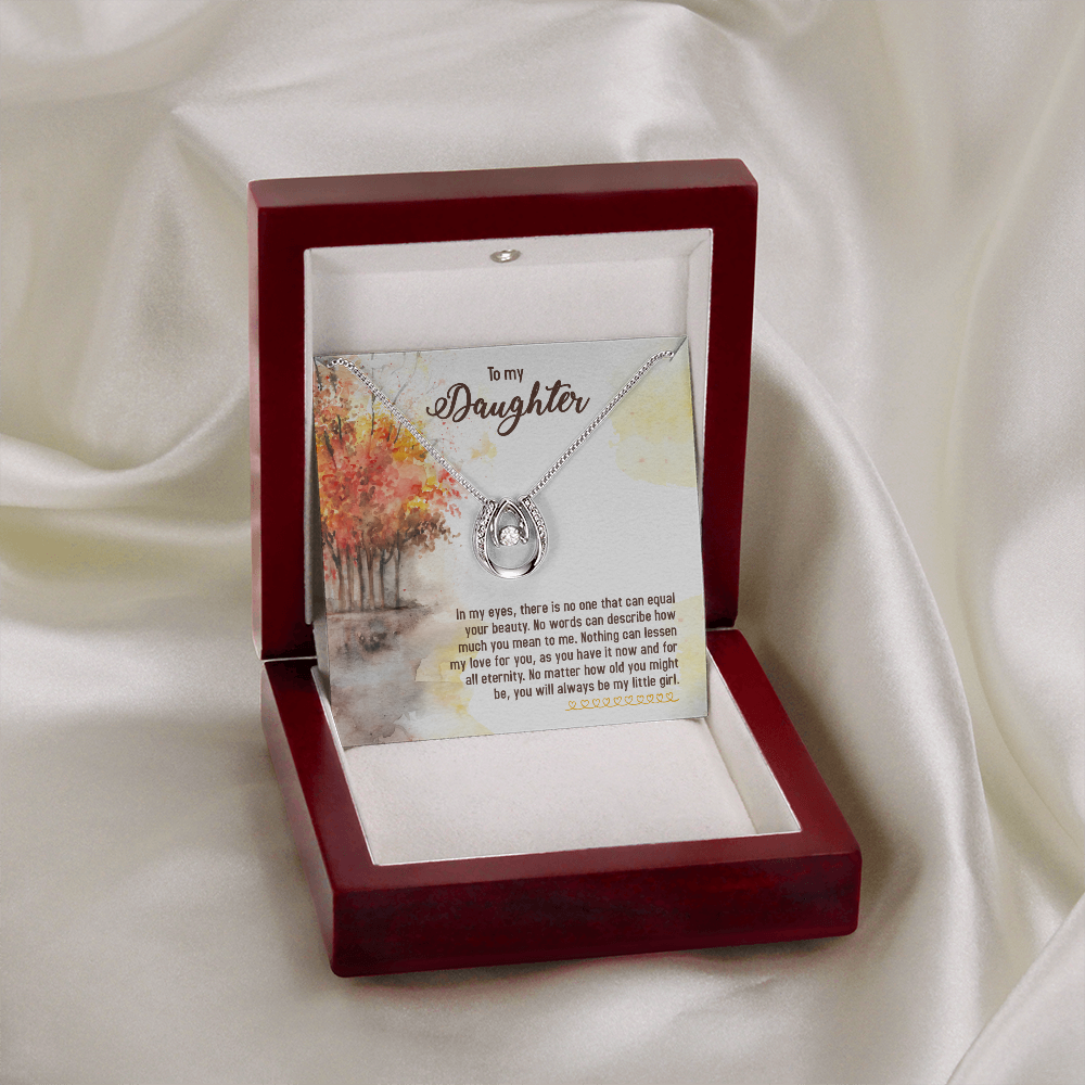 To My Daughter In-my-eyes-there-is-no-one2 Lucky Horseshoe Necklace Message Card 14k w CZ Crystals-Express Your Love Gifts