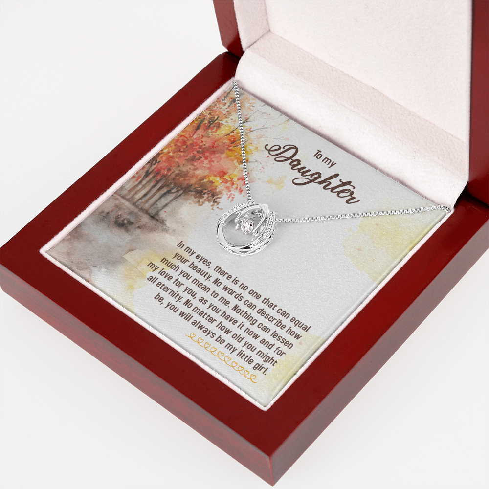 To My Daughter In-my-eyes-there-is-no-one2 Lucky Horseshoe Necklace Message Card 14k w CZ Crystals-Express Your Love Gifts