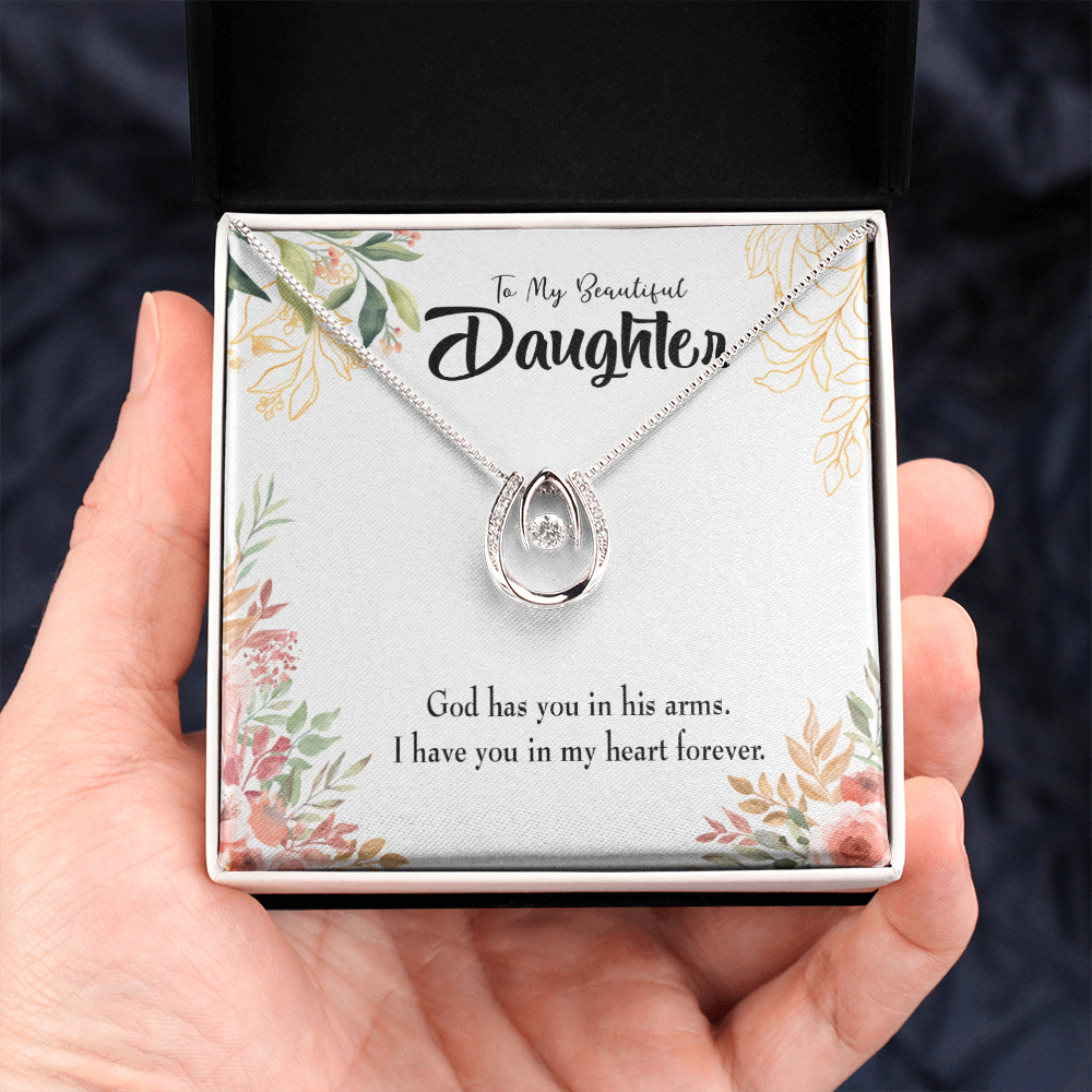To My Daughter In my Heart Forever Lucky Horseshoe Necklace Message Card 14k w CZ Crystals-Express Your Love Gifts