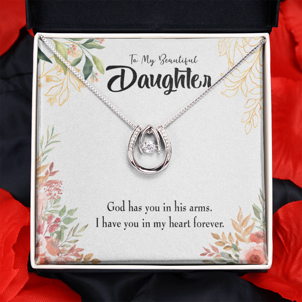 To My Daughter In my Heart Forever Lucky Horseshoe Necklace Message Card 14k w CZ Crystals-Express Your Love Gifts