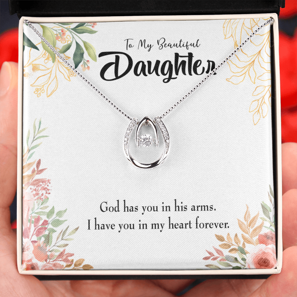 To My Daughter In my Heart Forever Lucky Horseshoe Necklace Message Card 14k w CZ Crystals-Express Your Love Gifts