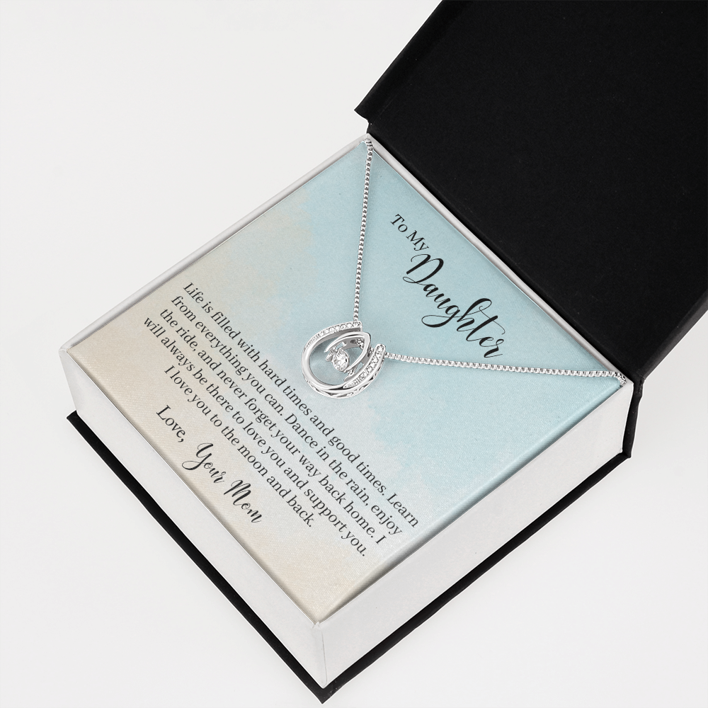To My Daughter - Learn From Everything Lucky Horseshoe Necklace Message Card 14k w CZ Crystals-Express Your Love Gifts