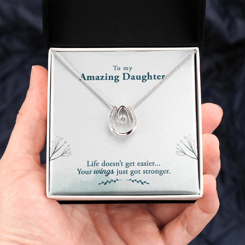 To My Daughter Life-doesn’t-get-easier Lucky Horseshoe Necklace Message Card 14k w CZ Crystals-Express Your Love Gifts