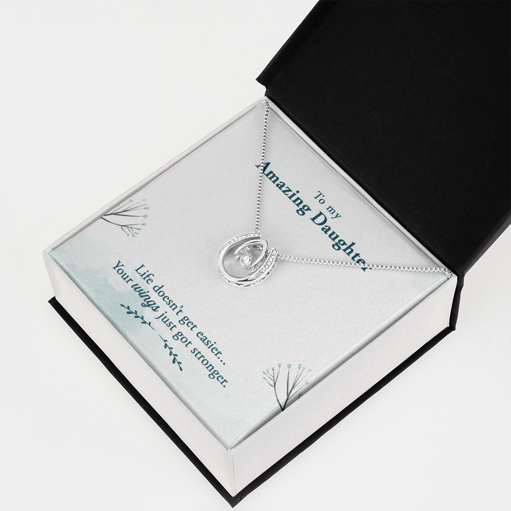 To My Daughter Life-doesn’t-get-easier Lucky Horseshoe Necklace Message Card 14k w CZ Crystals-Express Your Love Gifts
