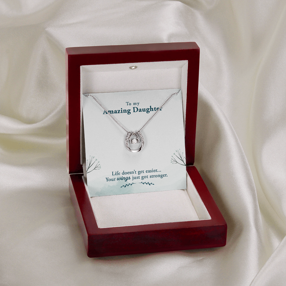 To My Daughter Life-doesn’t-get-easier Lucky Horseshoe Necklace Message Card 14k w CZ Crystals-Express Your Love Gifts